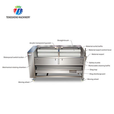 Industrial 1500KG/H Potato Washing And Peeling Machine Vegetable Brush Roller Cleaning Equipment