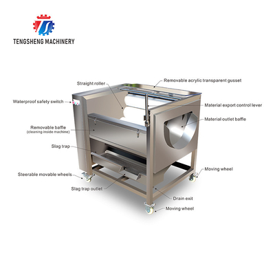 Tengsheng 1200KG/H Potato Washing And Peeling Machine Carrot Melon Sand Roller