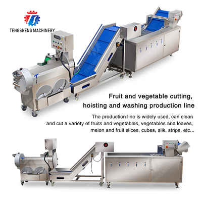 Fruit and vegetable cutting, hoisting and washing production line